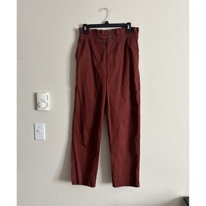 Madewell Paperbag Tapered Pants Size 2‎ XS Burnished Mahogany Red Cotton Casual